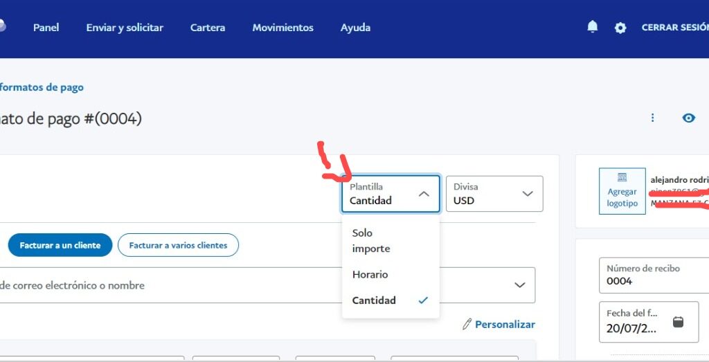 Llena el formato de pago en paypal de la siguiente forma