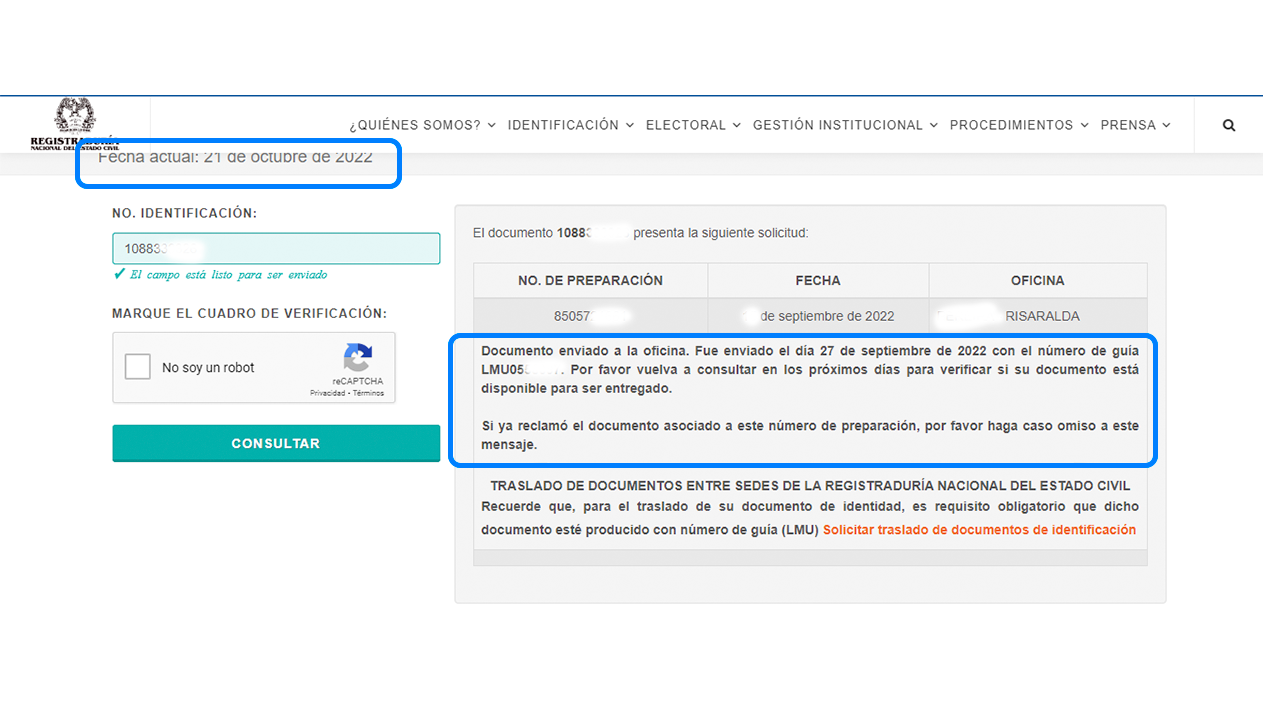Consultar el estado de la cedula digital 