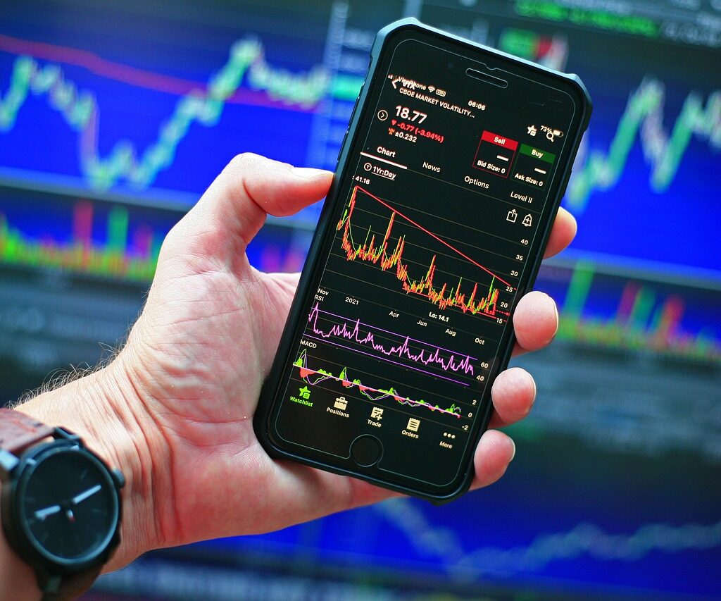 stock market, chart, phone